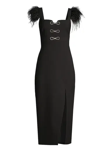 Likely Women's Rizzo Crystal Bow & Feather Midi-Dress | Thumbnail 1 Likely Women's Rizzo Crystal Bow & Feather Midi-Dress | Thumbnail 1