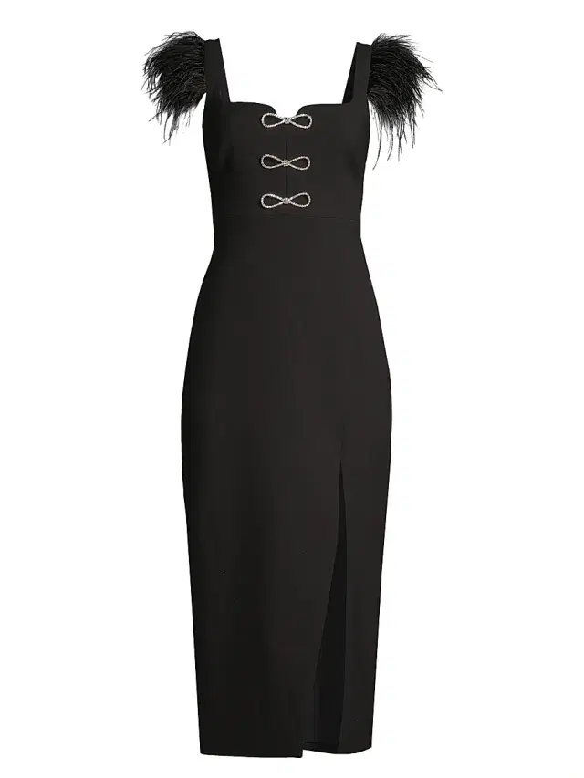 Likely Women's Rizzo Crystal Bow & Feather Midi-Dress - Black