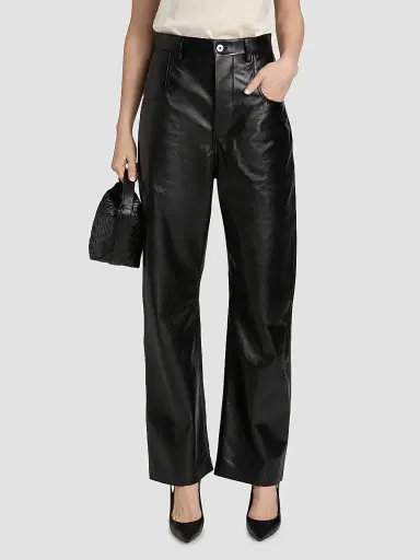 Bottega Veneta Women's Leather Relaxed-Fit Trousers - Double Black - Size 6 | Thumbnail 3