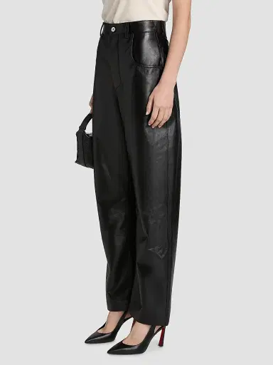 Bottega Veneta Women's Leather Relaxed-Fit Trousers - Double Black - Size 6 | Thumbnail 4