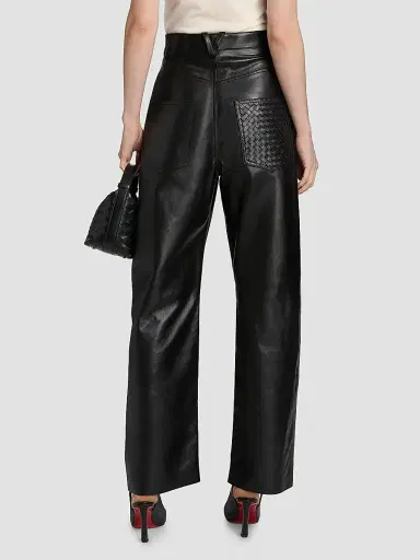 Bottega Veneta Women's Leather Relaxed-Fit Trousers - Double Black - Size 6 | Thumbnail 5