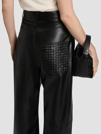Bottega Veneta Women's Leather Relaxed-Fit Trousers - Double Black - Size 6 | Thumbnail 6