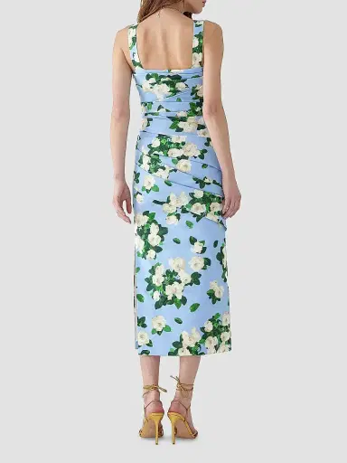 Carolina Herrera Women's Cabana Floral Draped Thick-Strap Cotton-Blend Midi-Dress - Cloudy Blue Multi - Size 12 | Thumbnail 3 Carolina Herrera Women's Cabana Floral Draped Thick-Strap Cotton-Blend Midi-Dress - Cloudy Blue Multi - Size 12 | Thumbnail 3