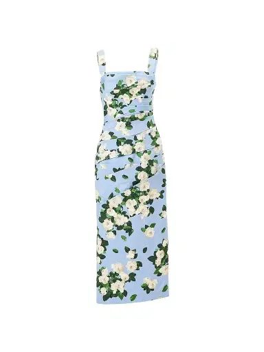 Carolina Herrera Women's Cabana Floral Draped Thick-Strap Cotton-Blend Midi-Dress - Cloudy Blue Multi - Size 12 | Thumbnail 1 Carolina Herrera Women's Cabana Floral Draped Thick-Strap Cotton-Blend Midi-Dress - Cloudy Blue Multi - Size 12 | Thumbnail 1
