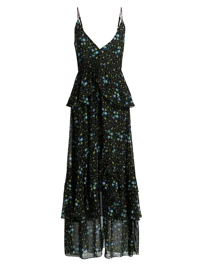 MISA Los Angeles Women's Linda Floral Chiffon Ruffle Maxi Dress - Morning Glory Lattice