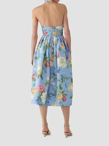 Carolina Herrera Women's Cabana Floral Crossed Halterneck Midi-Dress - Cloudy Blue Multi - Size 12 | Thumbnail 3