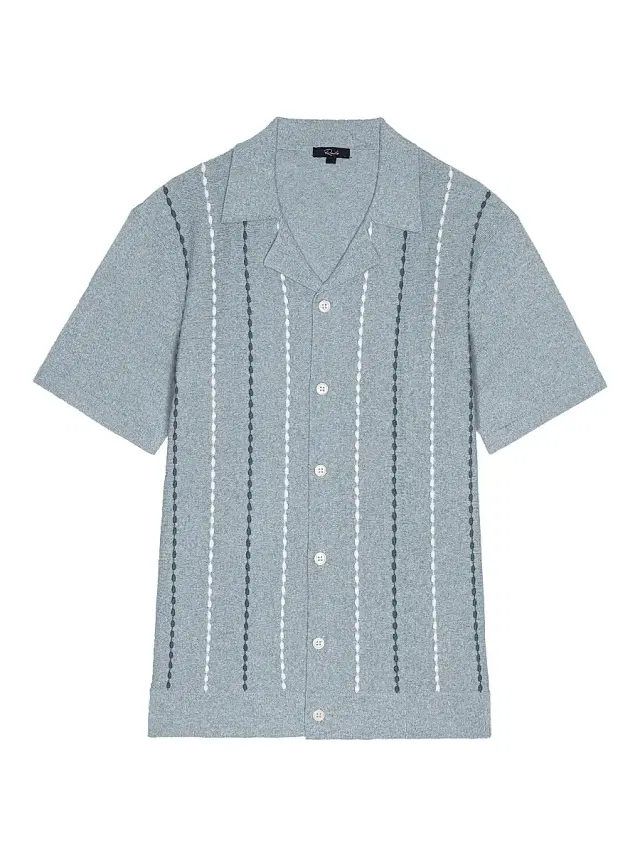 Men's Richie Cotton-Blend Camp Shirt - Navy White Sky