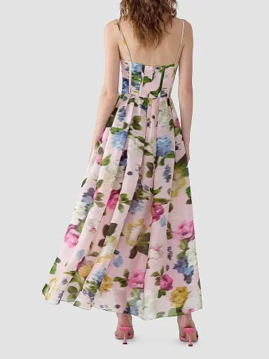 Carolina Herrera Women's Cabana Floral Corset Linen-Silk Thin-Strap Midi-Dress - Rosewater Multi - Size 10 | Thumbnail 4 Carolina Herrera Women's Cabana Floral Corset Linen-Silk Thin-Strap Midi-Dress - Rosewater Multi - Size 10 | Thumbnail 4