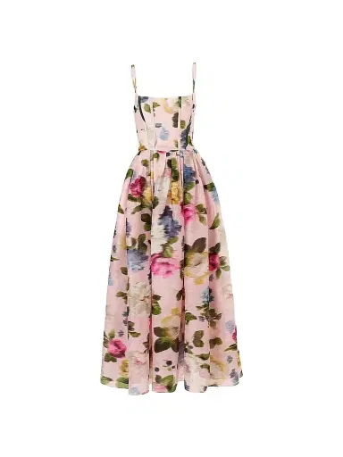 Carolina Herrera Women's Cabana Floral Corset Linen-Silk Thin-Strap Midi-Dress - Rosewater Multi - Size 10 | Thumbnail 1 Carolina Herrera Women's Cabana Floral Corset Linen-Silk Thin-Strap Midi-Dress - Rosewater Multi - Size 10 | Thumbnail 1