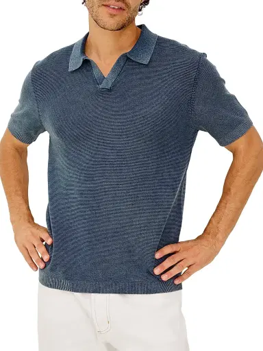 Rails Men's Baker Cotton Johnny Collar Polo Shirt - Sunwashed Navy | Thumbnail 3