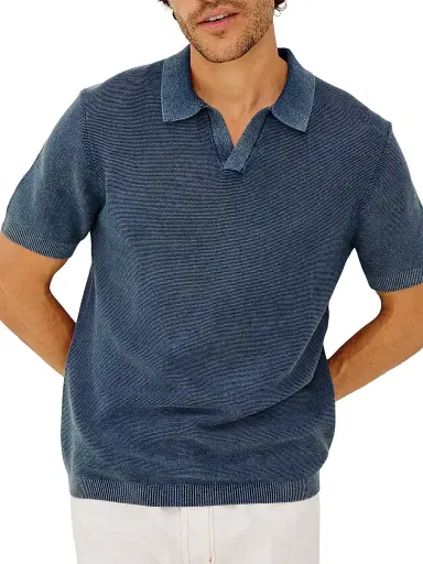 Rails Men's Baker Cotton Johnny Collar Polo Shirt - Sunwashed Navy | Thumbnail 5
