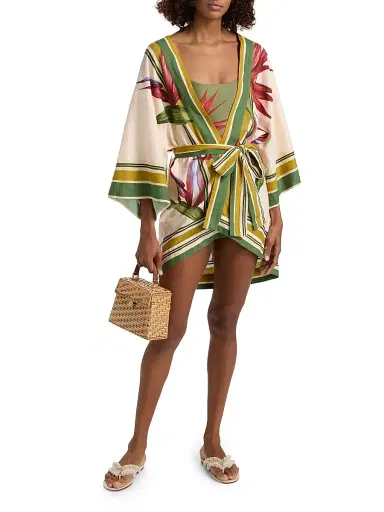 Farm Rio Women's Strilitzia Tropical Short Linen-Blend Robe - Light Blush | Thumbnail 2 Farm Rio Women's Strilitzia Tropical Short Linen-Blend Robe - Light Blush | Thumbnail 2
