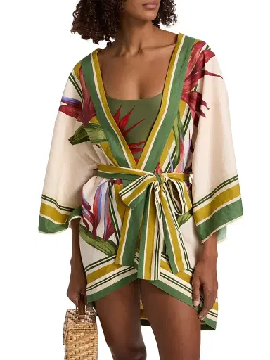 Farm Rio Women's Strilitzia Tropical Short Linen-Blend Robe - Light Blush | Thumbnail 3 Farm Rio Women's Strilitzia Tropical Short Linen-Blend Robe - Light Blush | Thumbnail 3