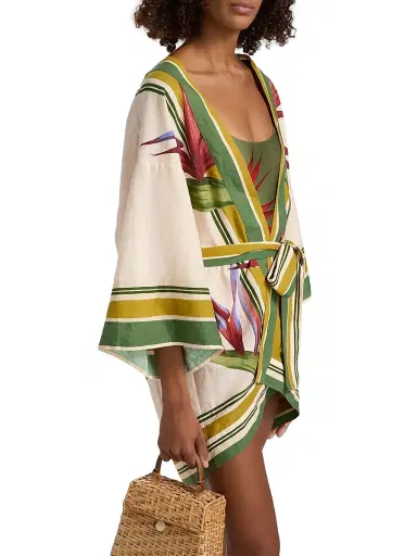 Farm Rio Women's Strilitzia Tropical Short Linen-Blend Robe - Light Blush | Thumbnail 4 Farm Rio Women's Strilitzia Tropical Short Linen-Blend Robe - Light Blush | Thumbnail 4