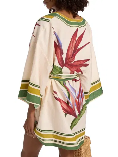 Farm Rio Women's Strilitzia Tropical Short Linen-Blend Robe - Light Blush | Thumbnail 5 Farm Rio Women's Strilitzia Tropical Short Linen-Blend Robe - Light Blush | Thumbnail 5