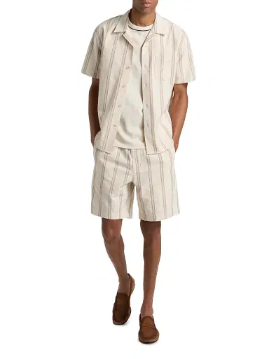Vince Men's Cove Striped Cotton-Hemp Camp Shirt - Midland Smock White - Size XXL | Thumbnail 2 Vince Men's Cove Striped Cotton-Hemp Camp Shirt - Midland Smock White - Size XXL | Thumbnail 2