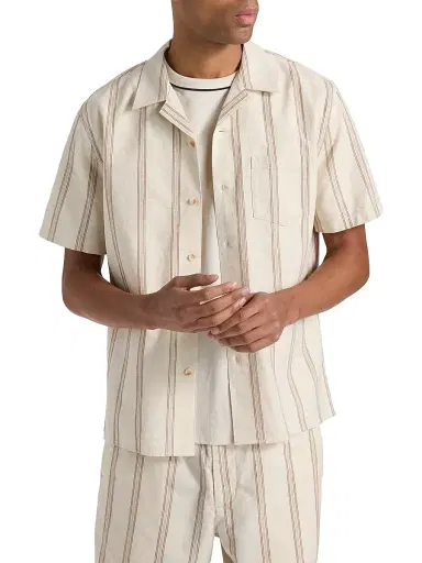 Vince Men's Cove Striped Cotton-Hemp Camp Shirt - Midland Smock White - Size XXL | Thumbnail 3 Vince Men's Cove Striped Cotton-Hemp Camp Shirt - Midland Smock White - Size XXL | Thumbnail 3