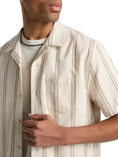 Vince Men's Cove Striped Cotton-Hemp Camp Shirt - Midland Smock White - Size XXL | Thumbnail 6 Vince Men's Cove Striped Cotton-Hemp Camp Shirt - Midland Smock White - Size XXL | Thumbnail 6
