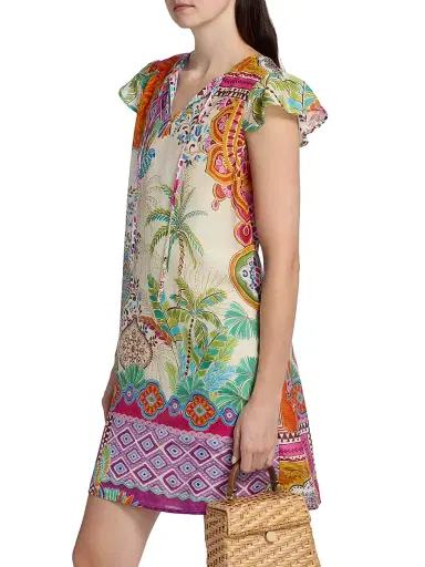 Johnny Was Women's Daisy Patchwork-Print Cotton-Silk Minidress - Avelar | Thumbnail 4