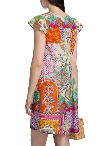 Johnny Was Women's Daisy Patchwork-Print Cotton-Silk Minidress - Avelar | Thumbnail 5