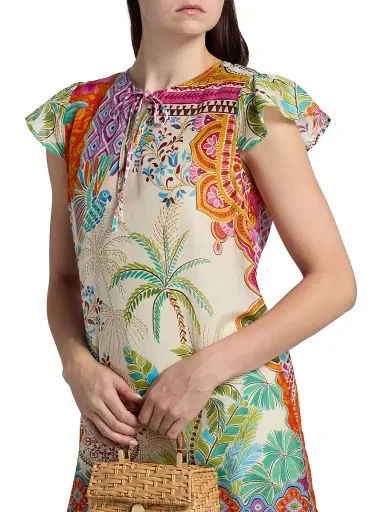 Johnny Was Women's Daisy Patchwork-Print Cotton-Silk Minidress - Avelar | Thumbnail 6