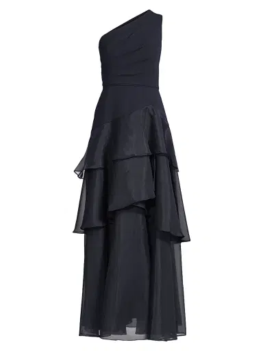 Aidan Mattox Women's One-Shoulder Tiered Gown - Twilight | Thumbnail 1