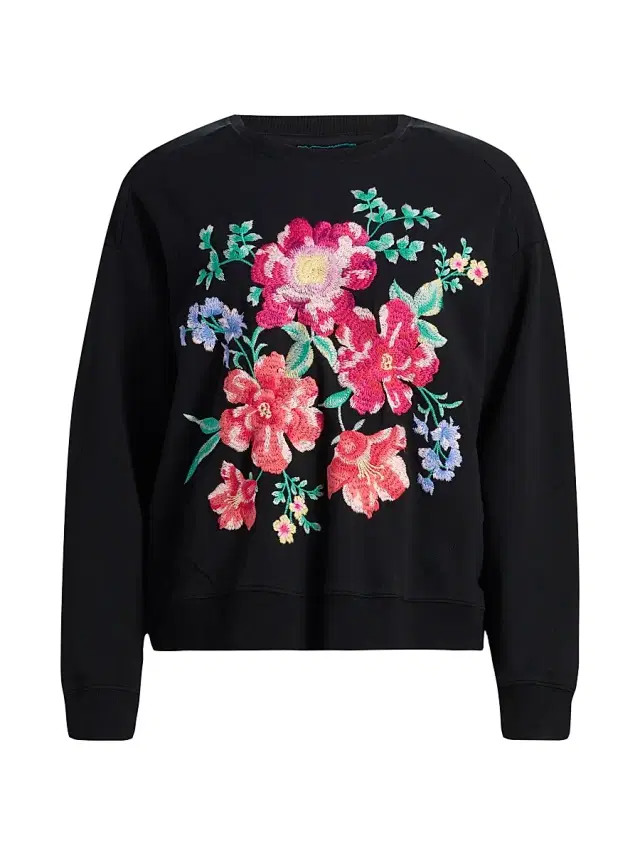 Johnny Was Women's Celiora Floral Stretch-Cotton Sweatshirt - Black