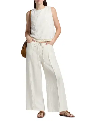 Johnny Was Women's Zullah Pintuck Linen Wide-Leg Pants - White - Size XL | Thumbnail 2