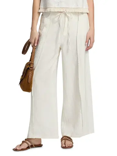 Johnny Was Women's Zullah Pintuck Linen Wide-Leg Pants - White - Size XL | Thumbnail 3