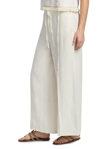 Johnny Was Women's Zullah Pintuck Linen Wide-Leg Pants - White - Size XL | Thumbnail 4