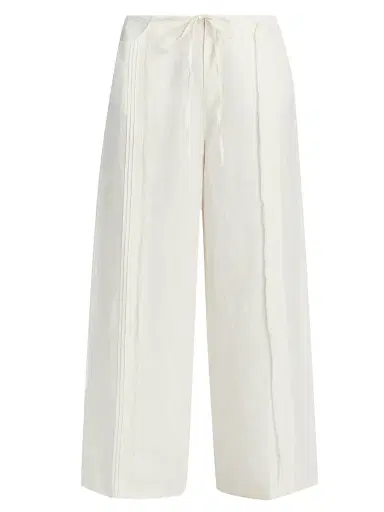 Johnny Was Women's Zullah Pintuck Linen Wide-Leg Pants - White - Size XL | Thumbnail 1