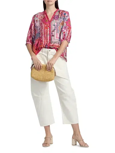 Johnny Was Women's Vacanza Floral Silk Blouse - Tami Scarf - Size XL | Thumbnail 2