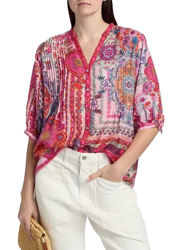 Johnny Was Women's Vacanza Floral Silk Blouse - Tami Scarf - Size XL | Thumbnail 3