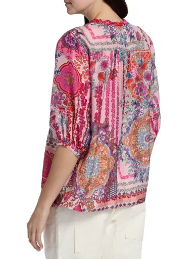 Johnny Was Women's Vacanza Floral Silk Blouse - Tami Scarf - Size XL | Thumbnail 5