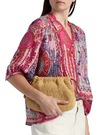 Johnny Was Women's Vacanza Floral Silk Blouse - Tami Scarf - Size XL | Thumbnail 6