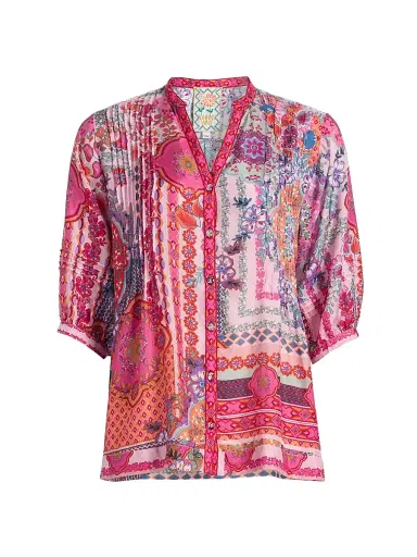 Johnny Was Women's Vacanza Floral Silk Blouse - Tami Scarf - Size XL | Thumbnail 1