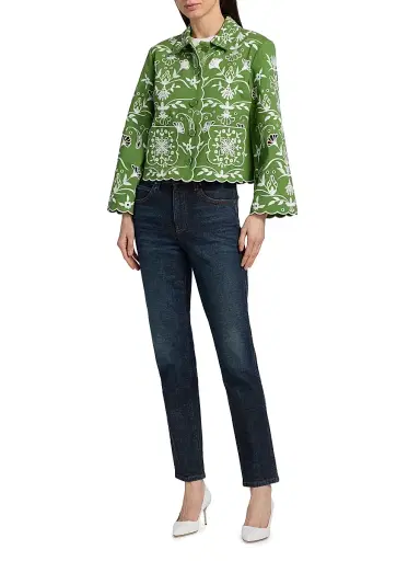 Elie Tahari Women's The Marianna Embroidered Jacket - Green Sky - Size Small | Thumbnail 2