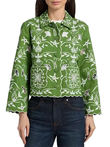 Elie Tahari Women's The Marianna Embroidered Jacket - Green Sky - Size Small | Thumbnail 3