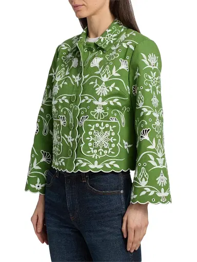 Elie Tahari Women's The Marianna Embroidered Jacket - Green Sky - Size Small | Thumbnail 4