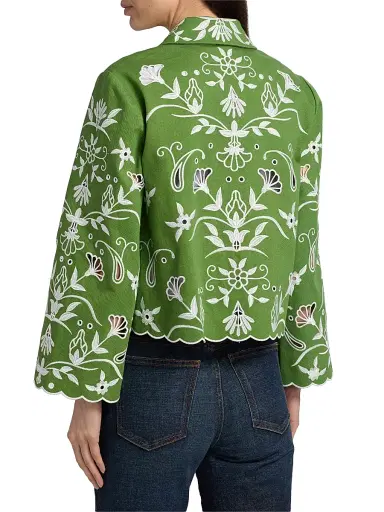 Elie Tahari Women's The Marianna Embroidered Jacket - Green Sky - Size Small | Thumbnail 5