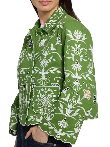 Elie Tahari Women's The Marianna Embroidered Jacket - Green Sky - Size Small | Thumbnail 6