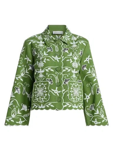 Elie Tahari Women's The Marianna Embroidered Jacket - Green Sky - Size Small | Thumbnail 1