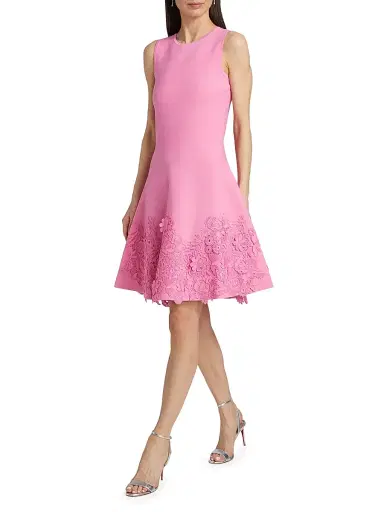Teri Jon by Rickie Freeman Women's Lace Trim Fit-&-Flare Cocktail Dress - Carnation Pink - Size Large | Thumbnail 2