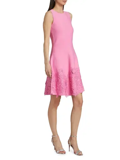 Teri Jon by Rickie Freeman Women's Lace Trim Fit-&-Flare Cocktail Dress - Carnation Pink - Size Large | Thumbnail 4