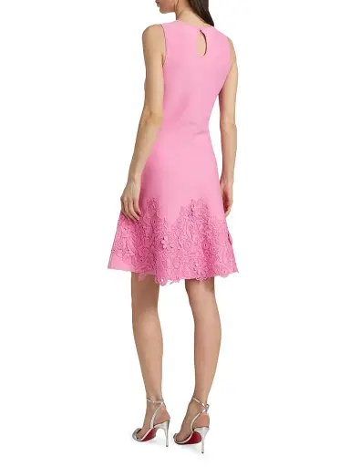 Teri Jon by Rickie Freeman Women's Lace Trim Fit-&-Flare Cocktail Dress - Carnation Pink - Size Large | Thumbnail 5