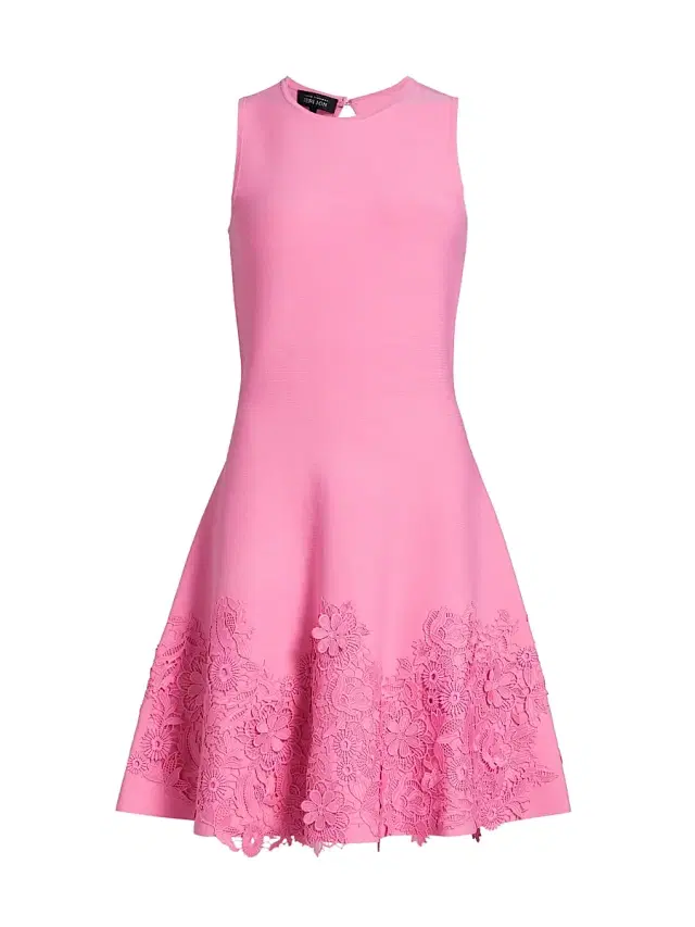 Women's Lace Trim Fit-&-Flare Cocktail Dress - Carnation Pink