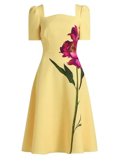Teri Jon by Rickie Freeman Women's Flower Scuba A-Line Midi-Dress - Yellow Multi - Size 16 | Thumbnail 1