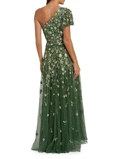 Mac Duggal Women's Floral-Sequined Mesh One-Shoulder Gown - Sage - Size 16 | Thumbnail 2 Mac Duggal Women's Floral-Sequined Mesh One-Shoulder Gown - Sage - Size 16 | Thumbnail 2
