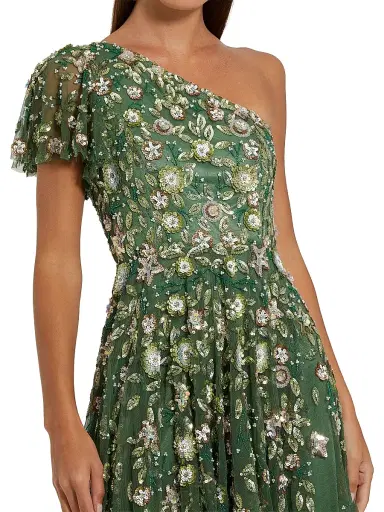 Mac Duggal Women's Floral-Sequined Mesh One-Shoulder Gown - Sage - Size 16 | Thumbnail 3 Mac Duggal Women's Floral-Sequined Mesh One-Shoulder Gown - Sage - Size 16 | Thumbnail 3