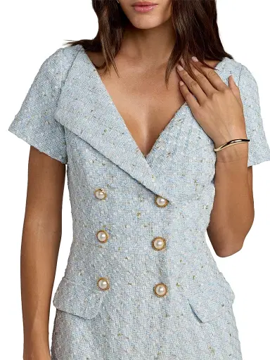 Mac Duggal Women's Bouclé Double-Breasted Midi-Dress - Powder Blue - Size 14 | Thumbnail 3
